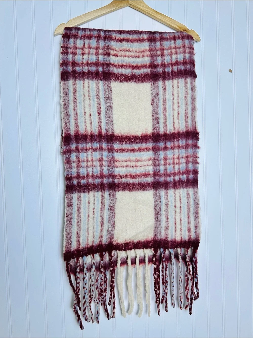 Madewell Scarf Alpaca-Blend Scarf  chunky fringed tassels Plaid Check One Size